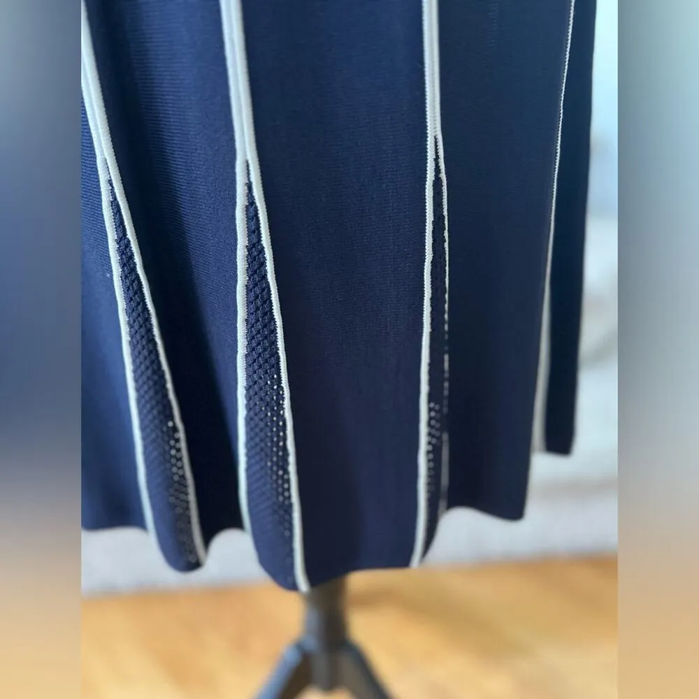 Calvin Klein Navy & White Striped Knit A-Line Sheath Career Dress - Image 3