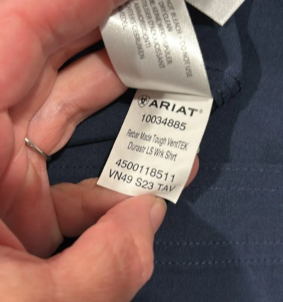 Ariat Navy REBAR MADE TOUGH VENTTEK DURASTRETCH LONG-SLEEVE WORK SHIRT Small - Image 9