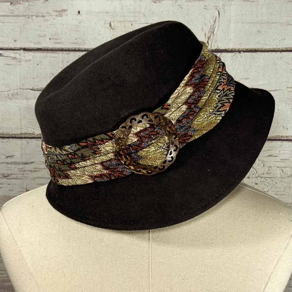 SCALA COLLEZIONE Wool Hat w Attached Scarf Brown - Image 3