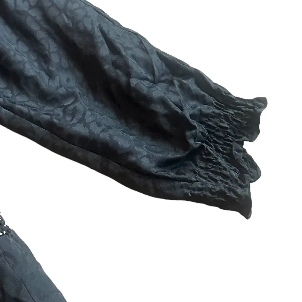 Rebecca Taylor Black Leopard Print Silk Dress Flowy Stretch Waist Size 6 Women's - Image 5