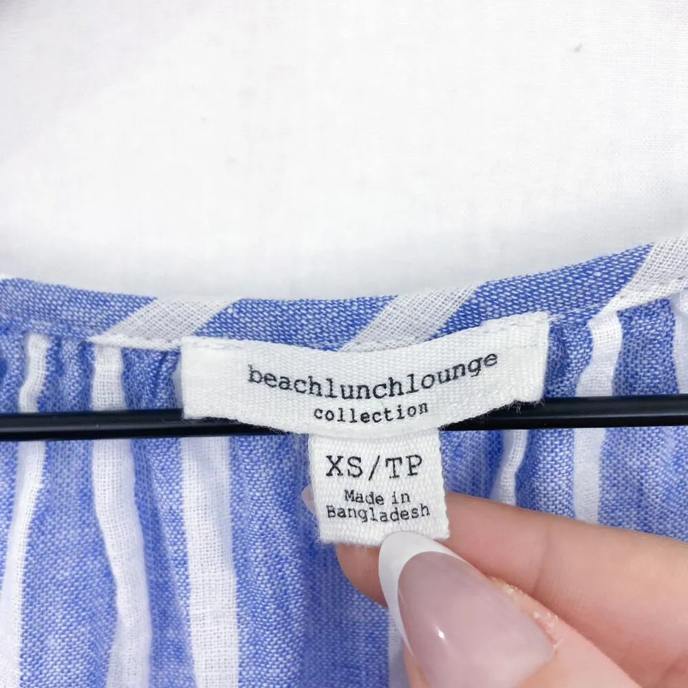 BeachLunchLounge Tiered Linen Cotton Blouse Striped Ruffles Boxy Beachy XS - Image 4