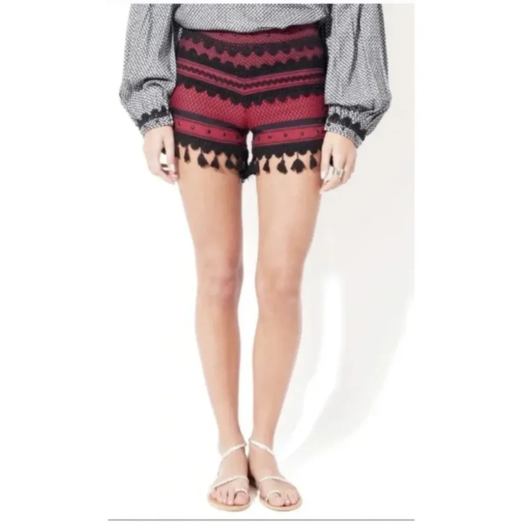 NWT Dodo Bar Or Moav Tassel Embroidered
Crochet Shorts Red Black sz S - Image 3