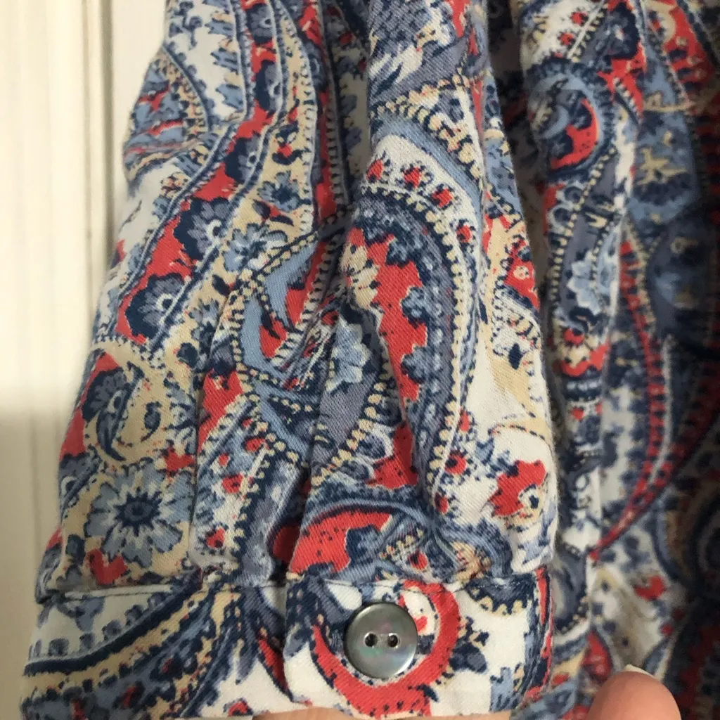 J.Jill paisley V‎ neck pintuck blouse shirt women’s size medium petite boho Blue - Image 5