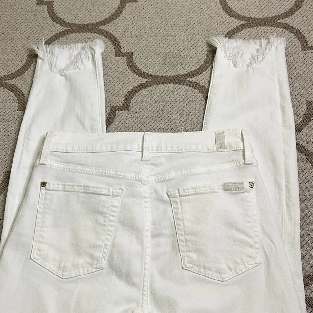 7 For All Mankind White high waisted ankle gwenevere Denim Jeans fray hems - Image 2
