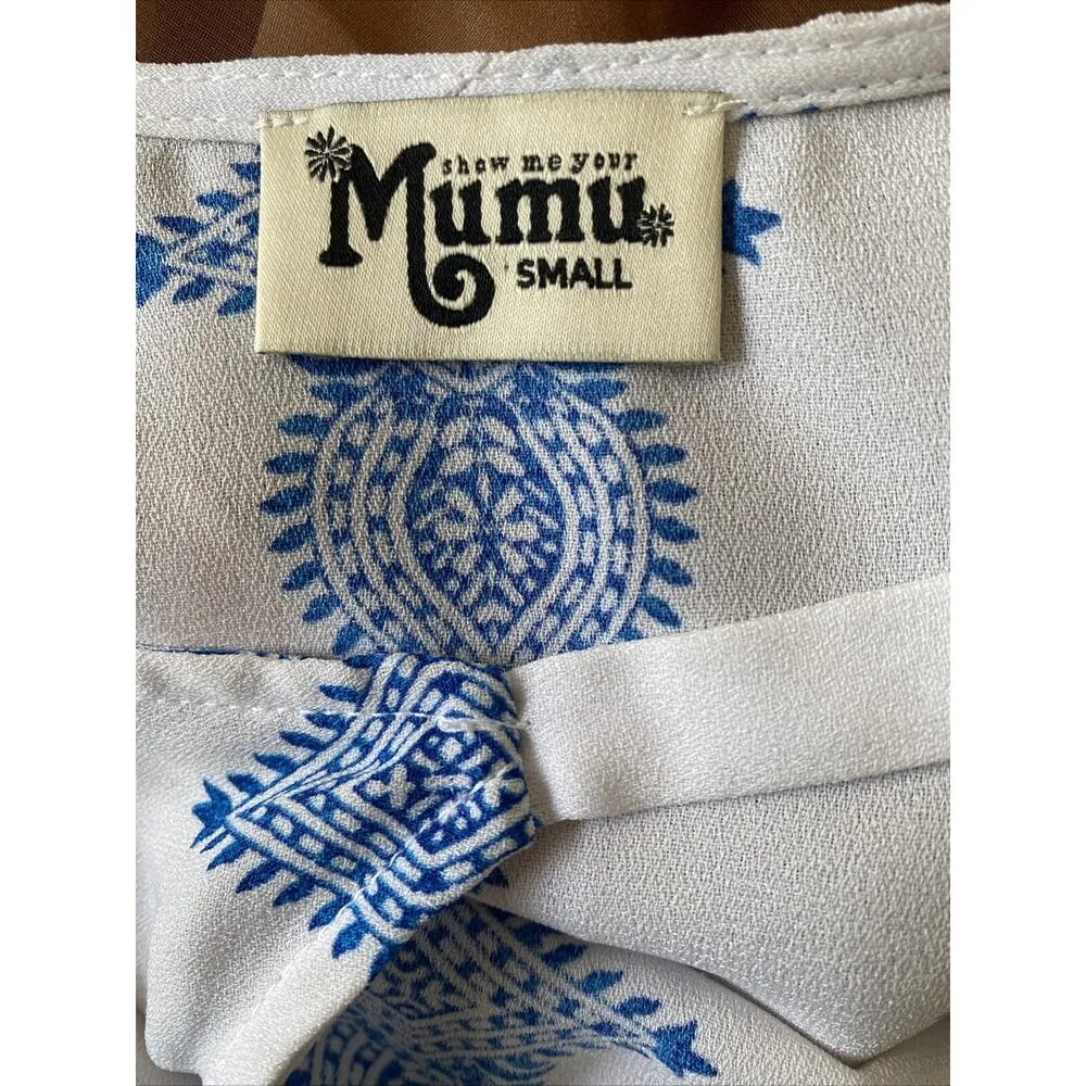 Show Me‎ Your Mumu Women's Small Sarah Swing Tank Blue Printed Blouse Sleeveless - Image 3