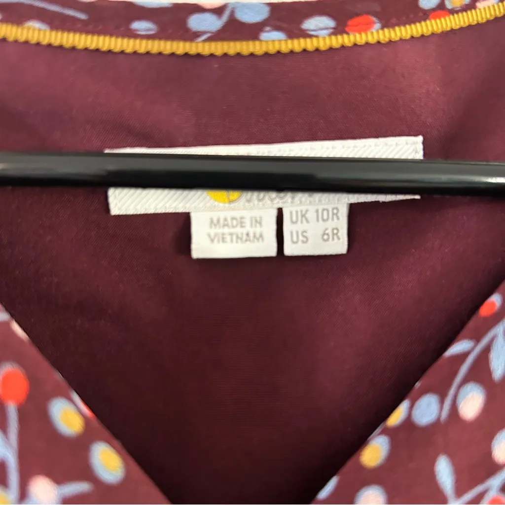 Boden Iona Midi Dress. Disty Floral Maroon with sheer sleeves. Woman size 6R Red - Image 4