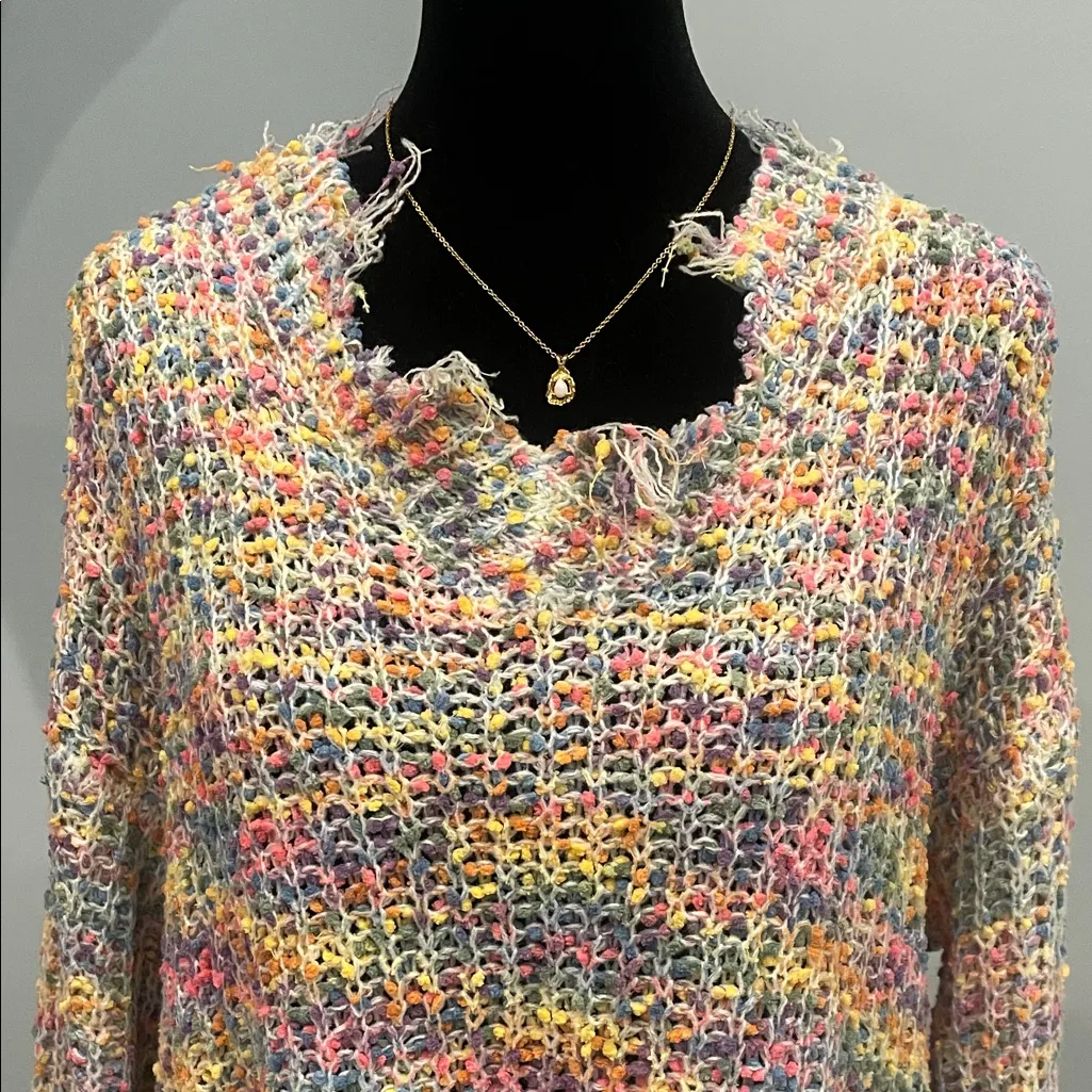 Multicolor Knit Women's Sweater ripped look Pink Size XL - Image 2