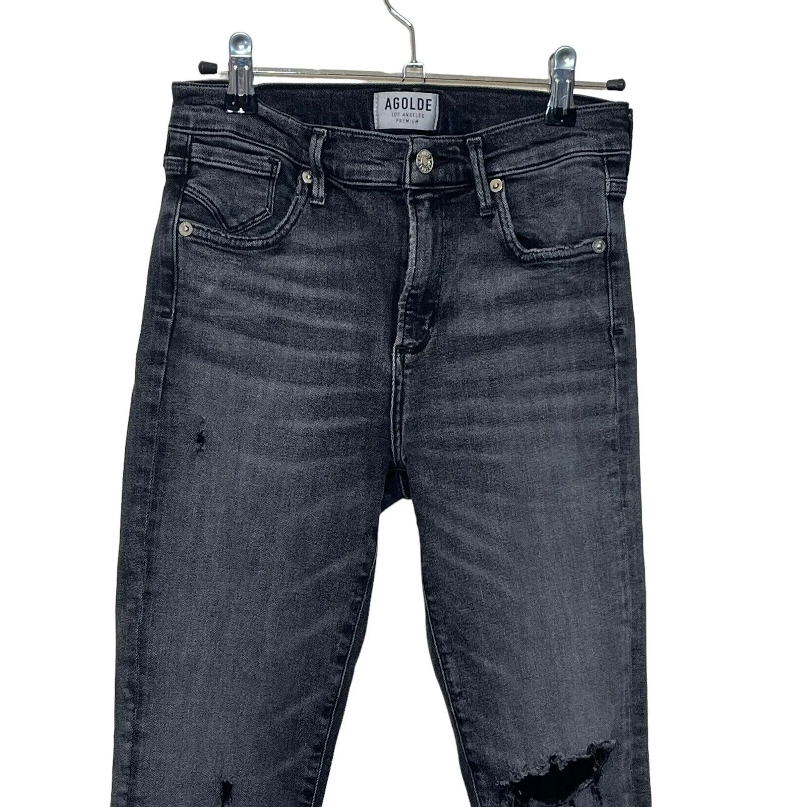 Agolde Sophie High Rise Skinny Distressed Jeans Women’s 25 Dark Grey Silence - Image 3