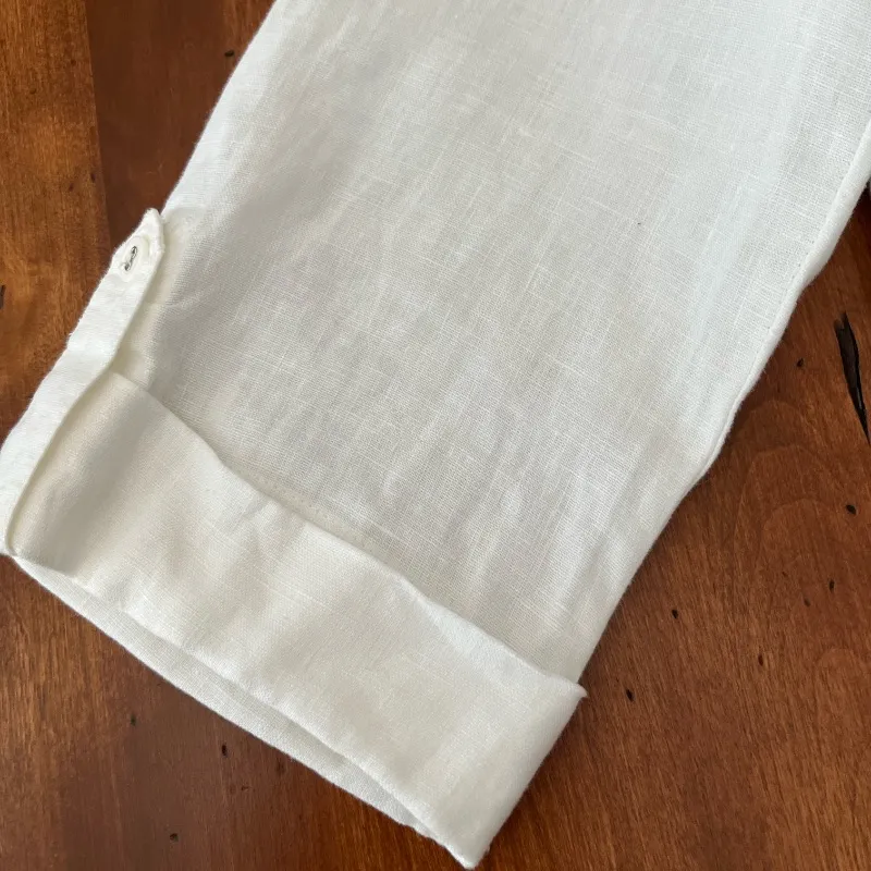 JM Collection Eggshell White Button Front‎ Linen Blouse - Image 6