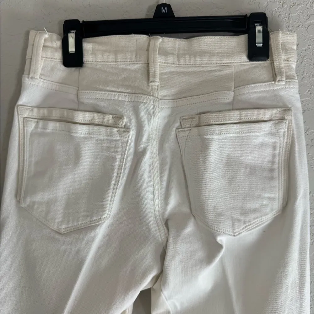 Frame Le Crop Mini Two-tone Cream/White Raw Hem Jeans Sz 25 - Image 7