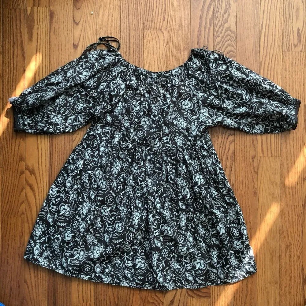 Olivaceous Floral Knee-Length Resort Wear Brown and White Dress Women’s Size M - Image 10