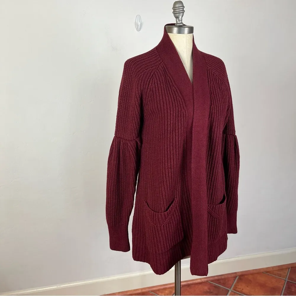 Anthropologie Knitted & Knotted Maroon Knit Balloon Sleeve Cardigan - Image 4
