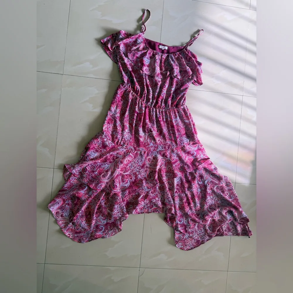 Parker Womens Strawberry Oswego Pink Handkerchief Hem Dress Size Large $440 - Image 12