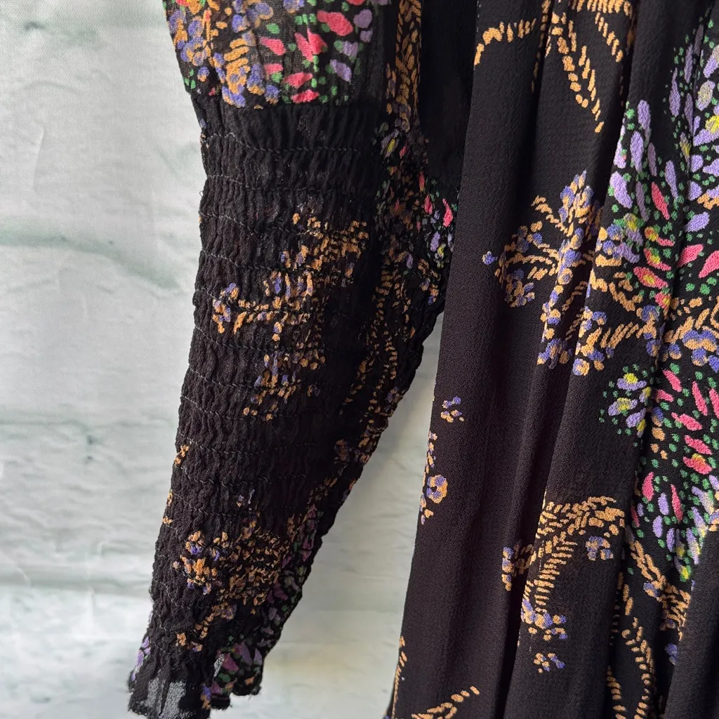 Free People Black Floral Long Sleeve Dress - Image 4