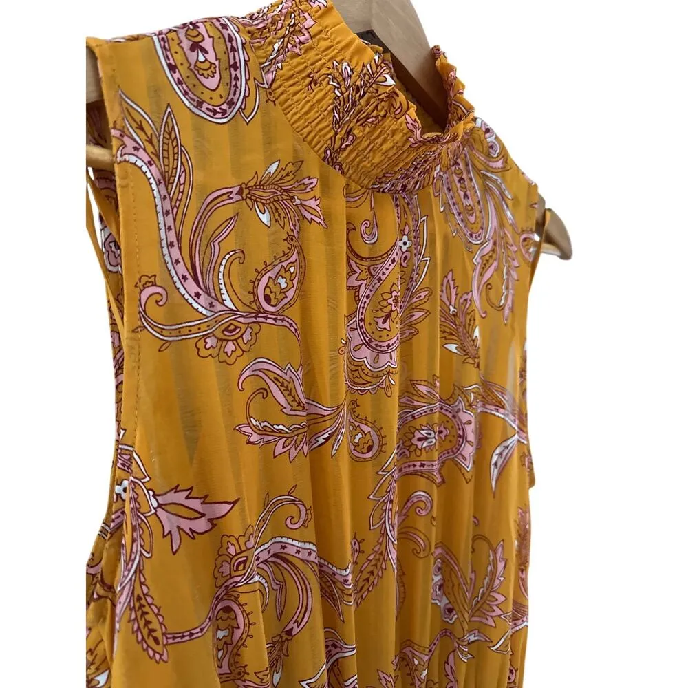 Nanette Lepore Hi-Lo Pink Paisley  Summer Sleeveless in Sun Squash Dress Size 10 - Image 9