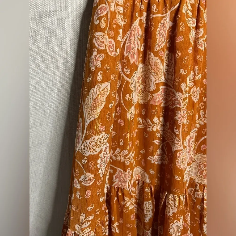 Donna Morgan Orange and White Floral V-Neck Dress 10 - Image 6