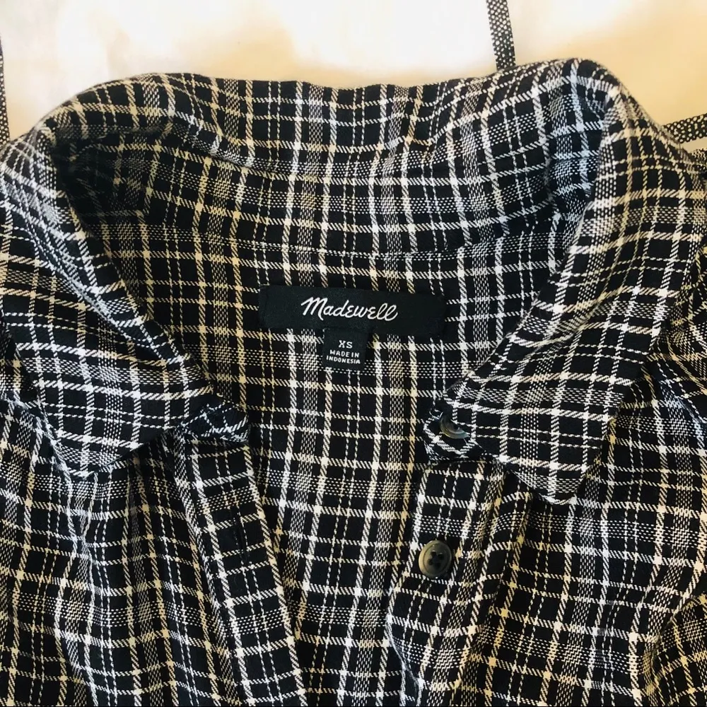 Madewell Button Up Central Thompson Plaid Black White Shirt Dress XS - Image 4