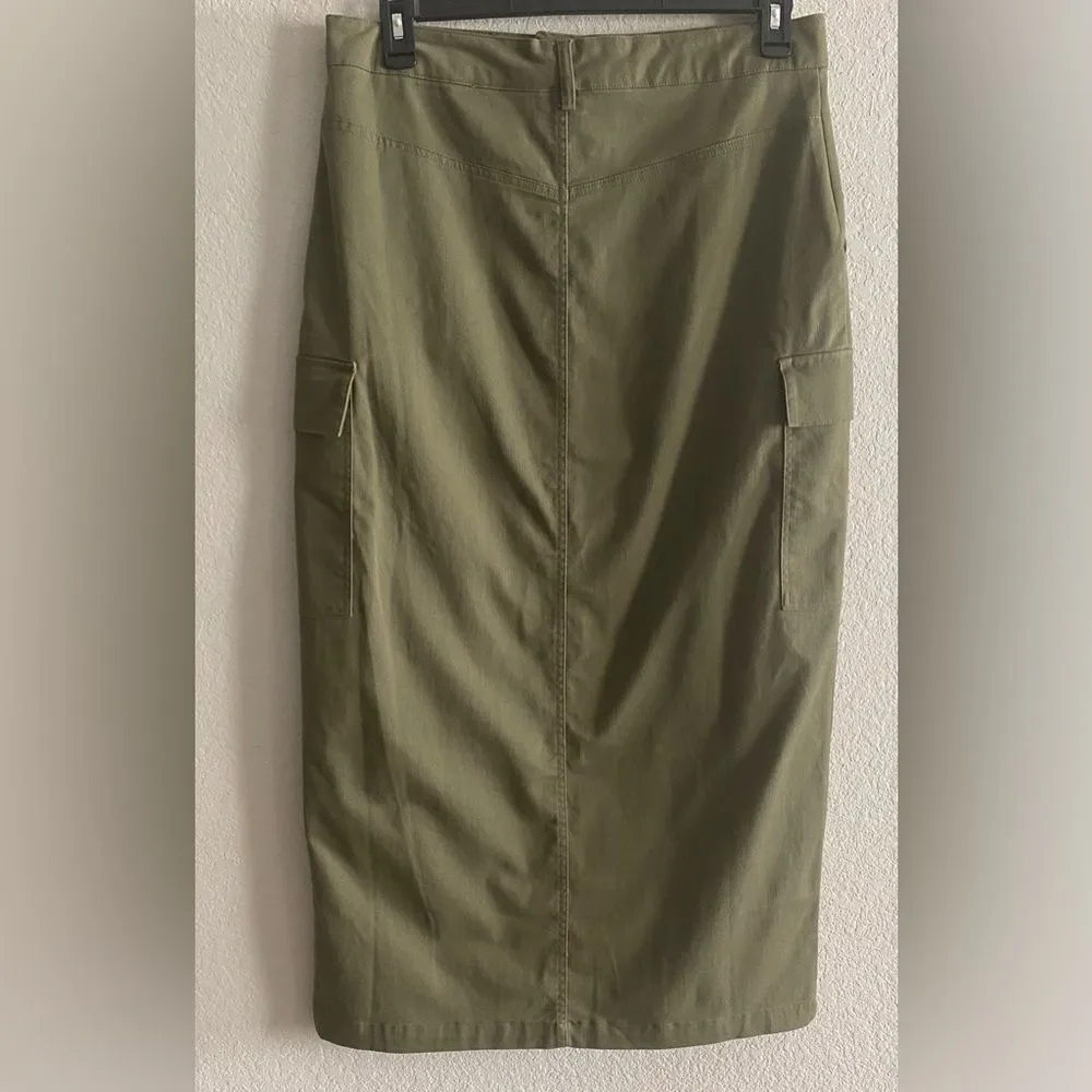 Jason Wu Women Army Green Cargo Maxi Skirt Front Slit Size M Medium Y2K Casual - Image 2