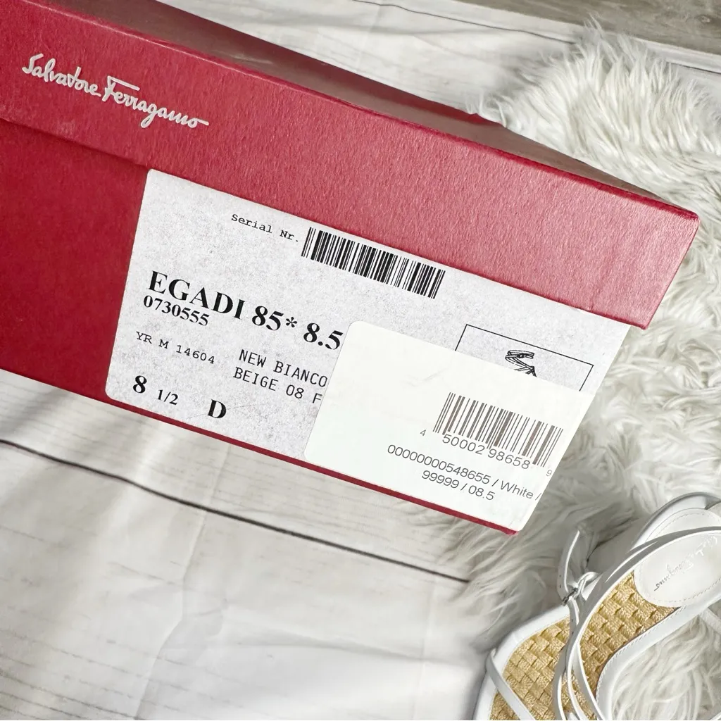 🆕 Salvatore Ferragamo Egadi‎ 85 Leather Sandal in White Size 8.5 - Image 3