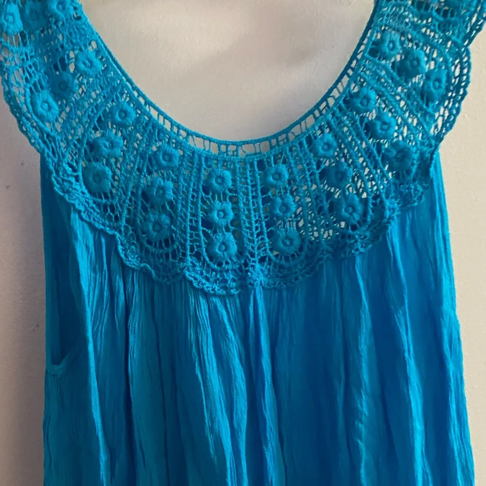 Shoreline Womens Beach Cover Up Mini Dress S M Bust 36 Teal Turquoise Dark Blue - Image 2