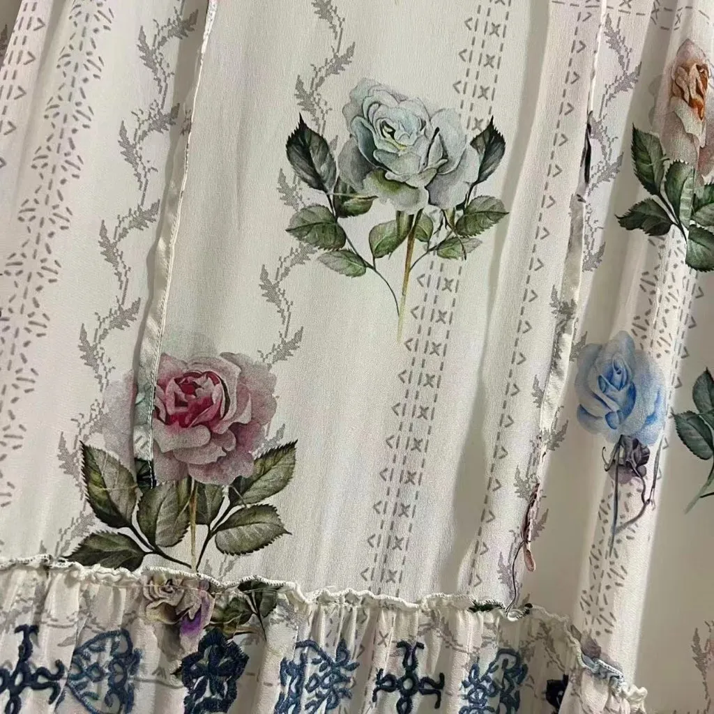 $490 NWOT Johnny Was Biya Kailey Silk Floral Embroidered Knee Length Dress Sz M - Image 8