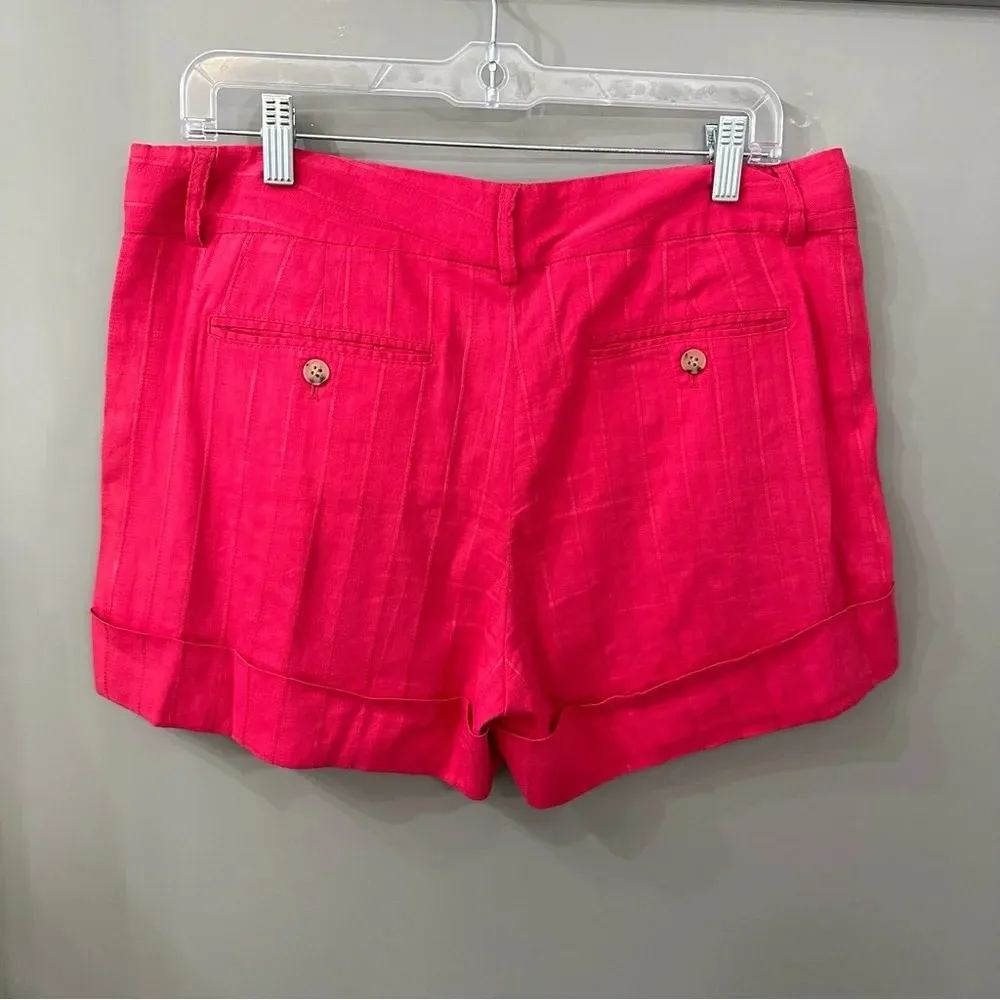 Theory Shorts Pink Pinstriped Linen Shorts Cuffed Hem Size 10 - Image 5