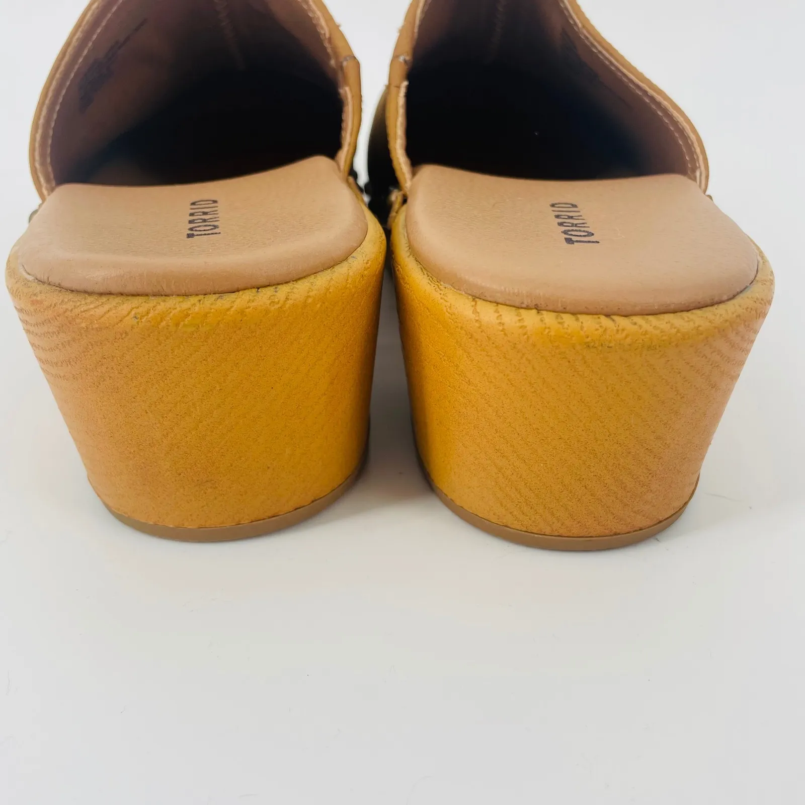 TORRID Nubuck Brown Tan Faux Suede Studded Wooden Clogs Mule Shoes Size 13WW NWT - Image 7