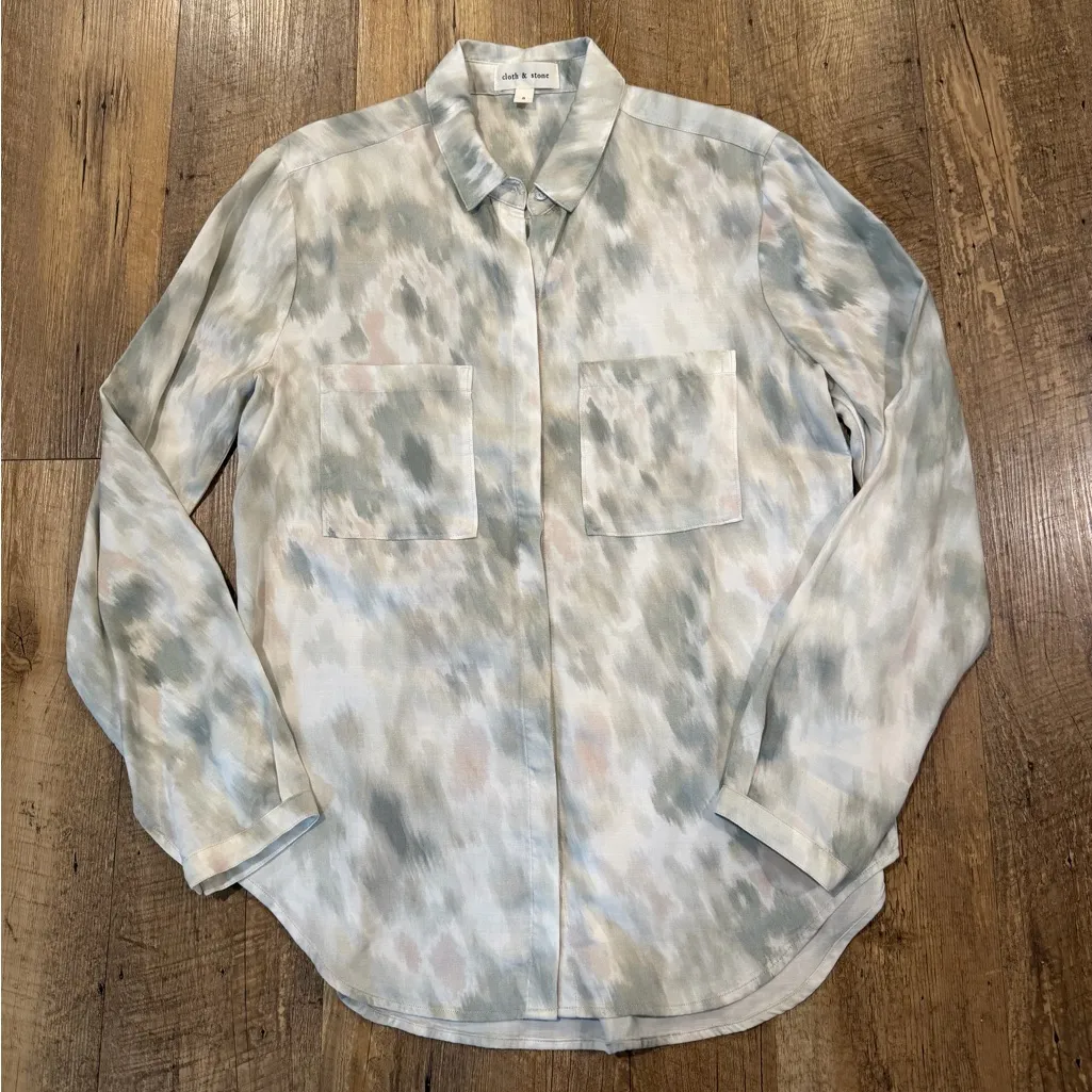 Anthropologie Cloth & Stone Wind Brushed Tie Dye Watercolor Button Down Shirt S - Image 2