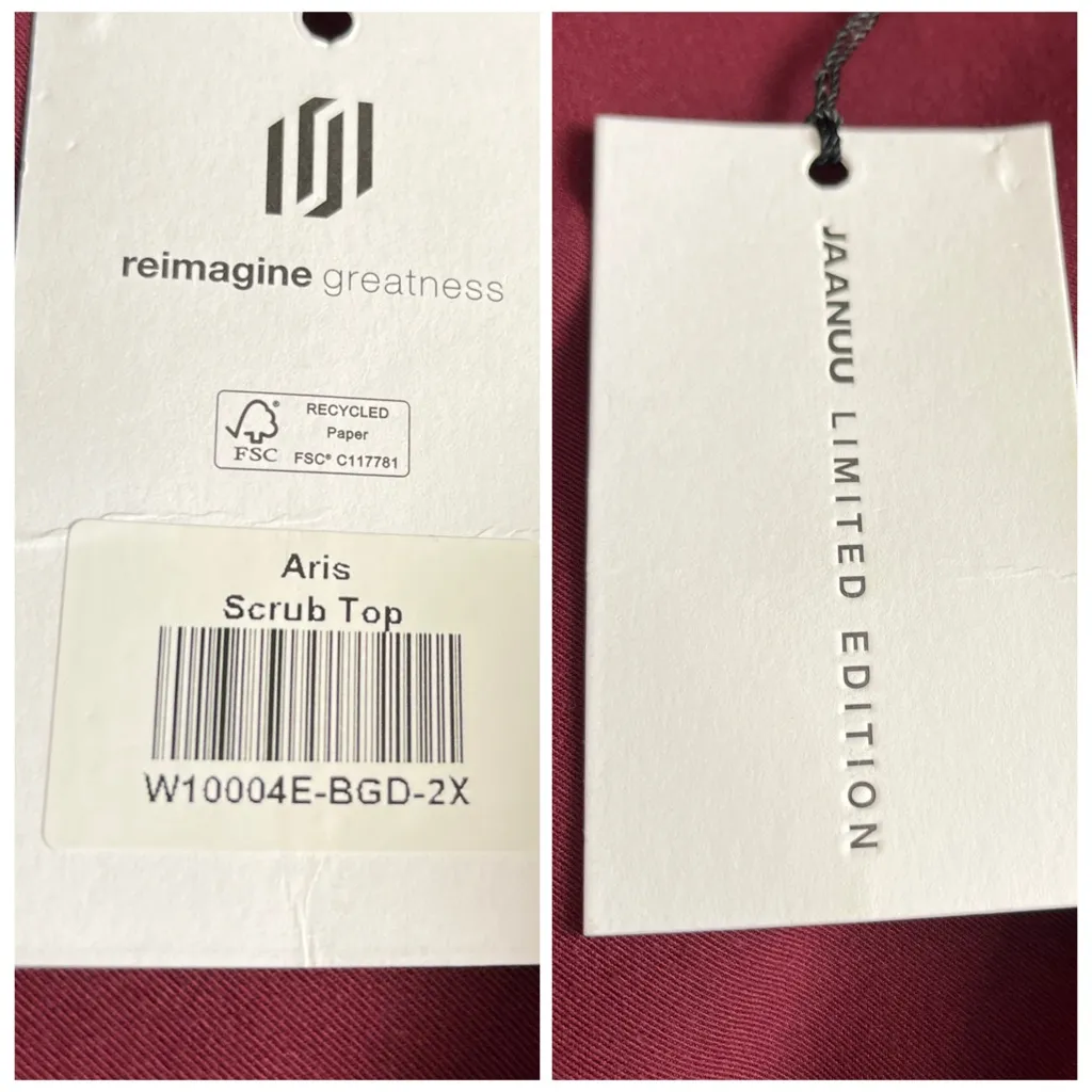 Jaanuu Scrub Top New Aris V-neck Pockets Burgundy Merlot Women’s Plus Size 2X - Image 14