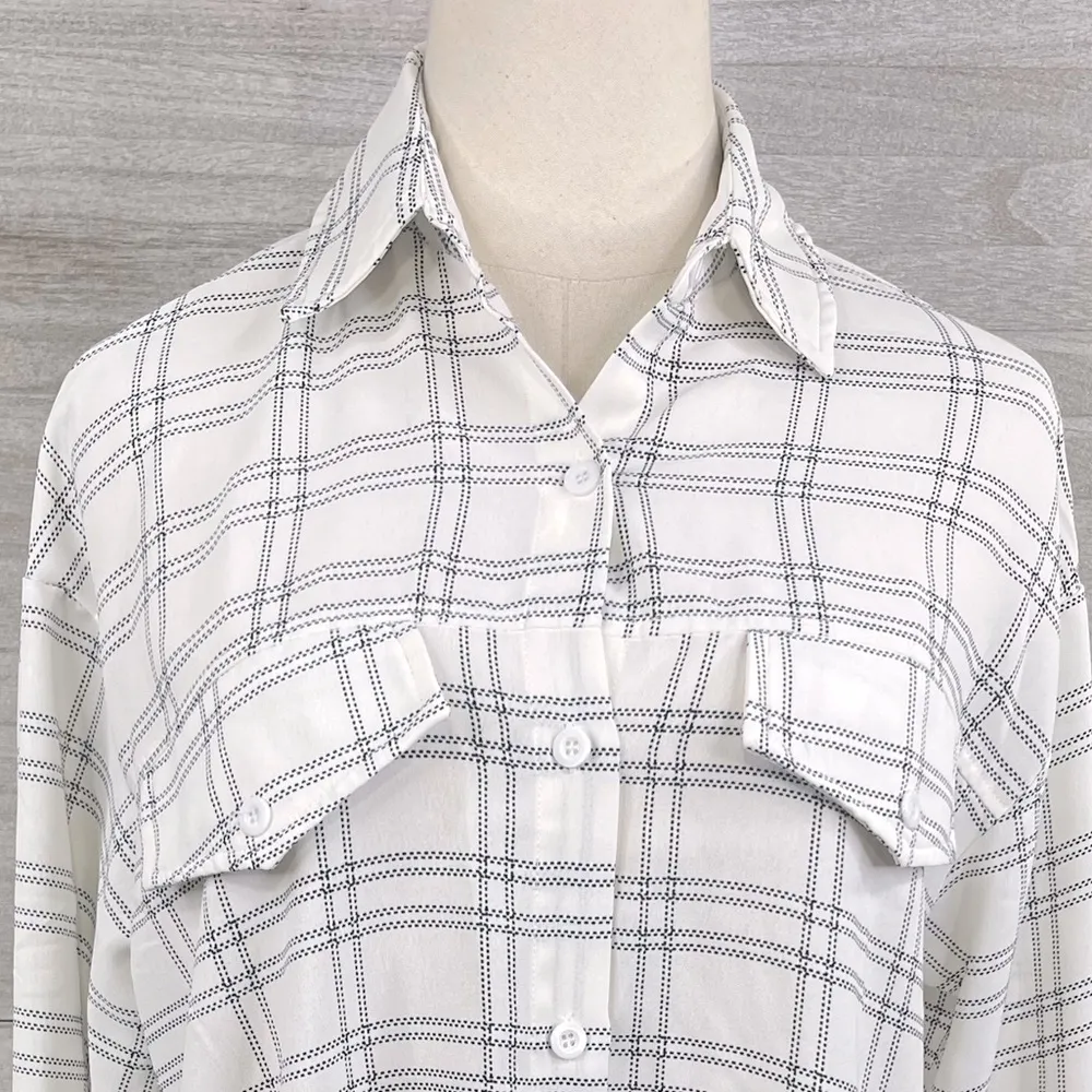 PRETTY LITTLE THING Oversized Button Down B&W Windowpane Check Lightweight-8 - Image 2
