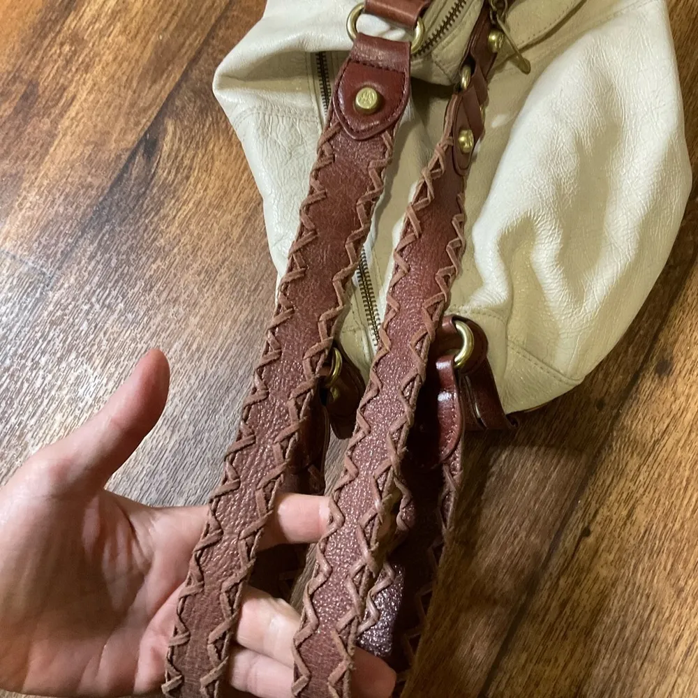 Allison Scott Handbag Purse White With Brown Leather‎ Detail Purse Shoulder - Image 7