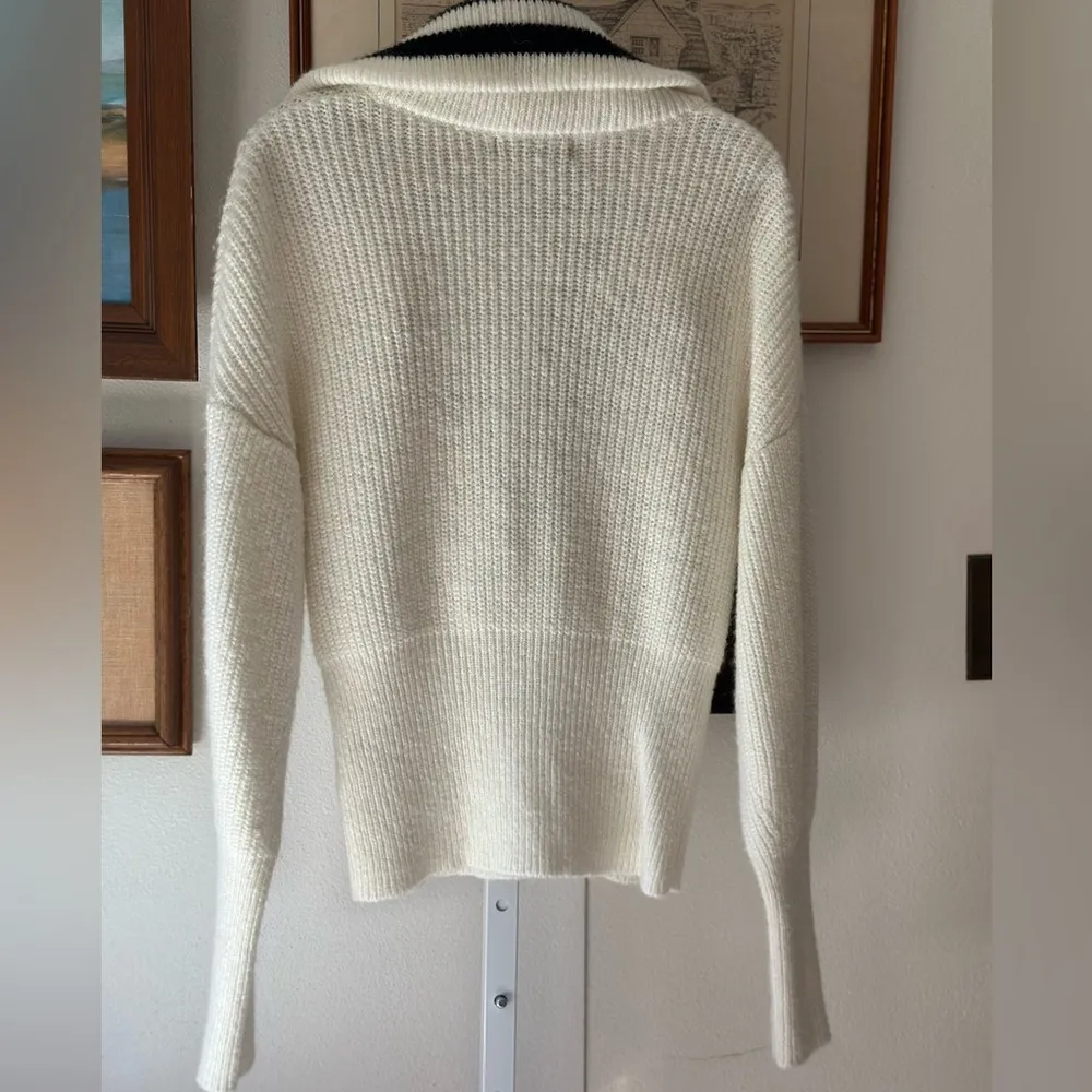 Women's Cream Sweater with Black Accents half zip cinched at waist Size XS - Image 4