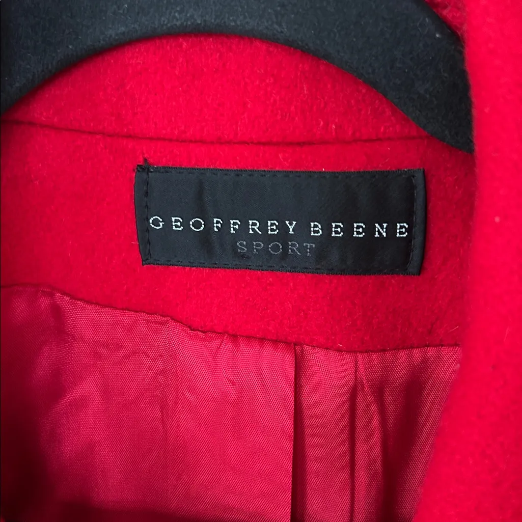 Geoffrey‎ Beene Sport Red 100% Wool Trench Pea Long Coat Overcoat women’s large - Image 3