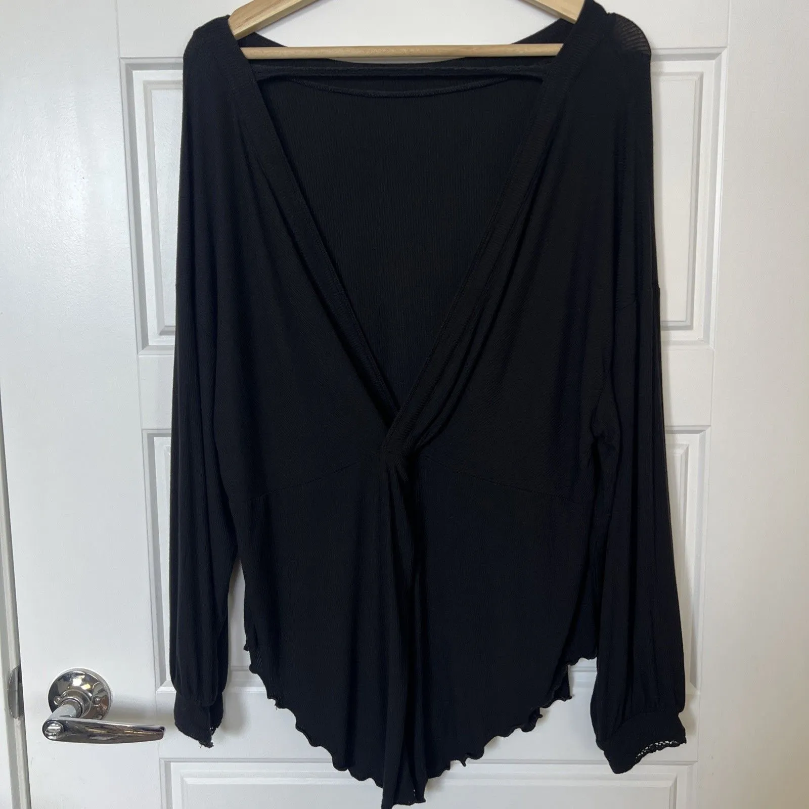 Free People Shimmy Shake Top Size XS Black Oversized Ribbed Long Sleeve Shirt - Image 4