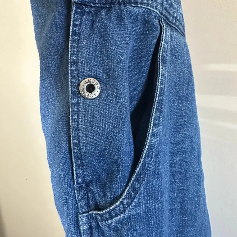 Vintage 90’s Agapo Embroidered American flag denim cropped overalls sizeXL Blue Size XL - Image 13