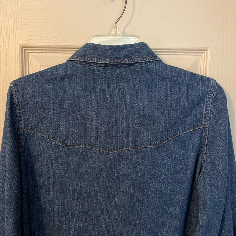 Route 66 Y2K denim embroidered 3/4 sleeve Pearl snap shacket. - Image 7