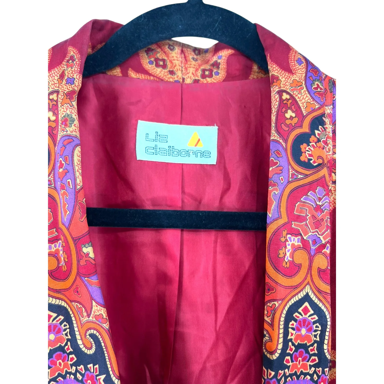 Vintage 90's Liz Claiborne 10 Suit Set Blazer Matching Satin Paisley Red Womens - Image 3