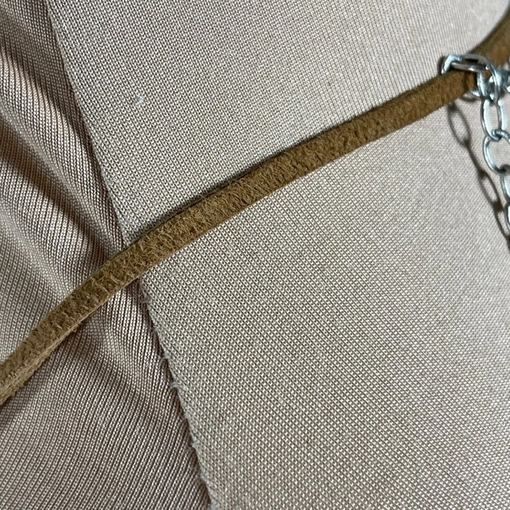 3 Strand Pebble Stone Necklace Choker Leather Silver Tone Brown - Image 4