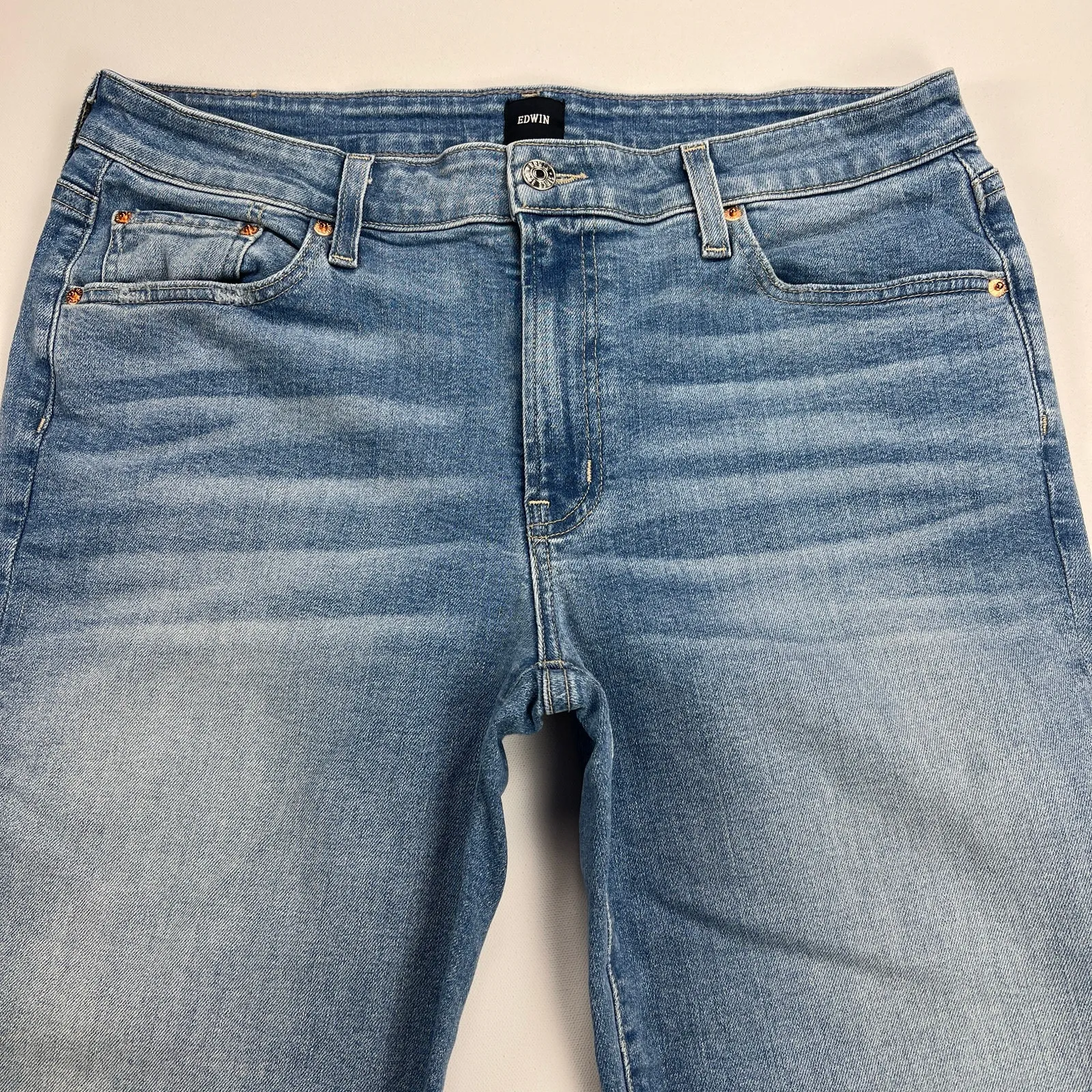 Edwin Lark Ankle Boot Kick Jean Paradigm Wash 27” Inseam Mid Rise Size 32 Waist Blue - Image 3