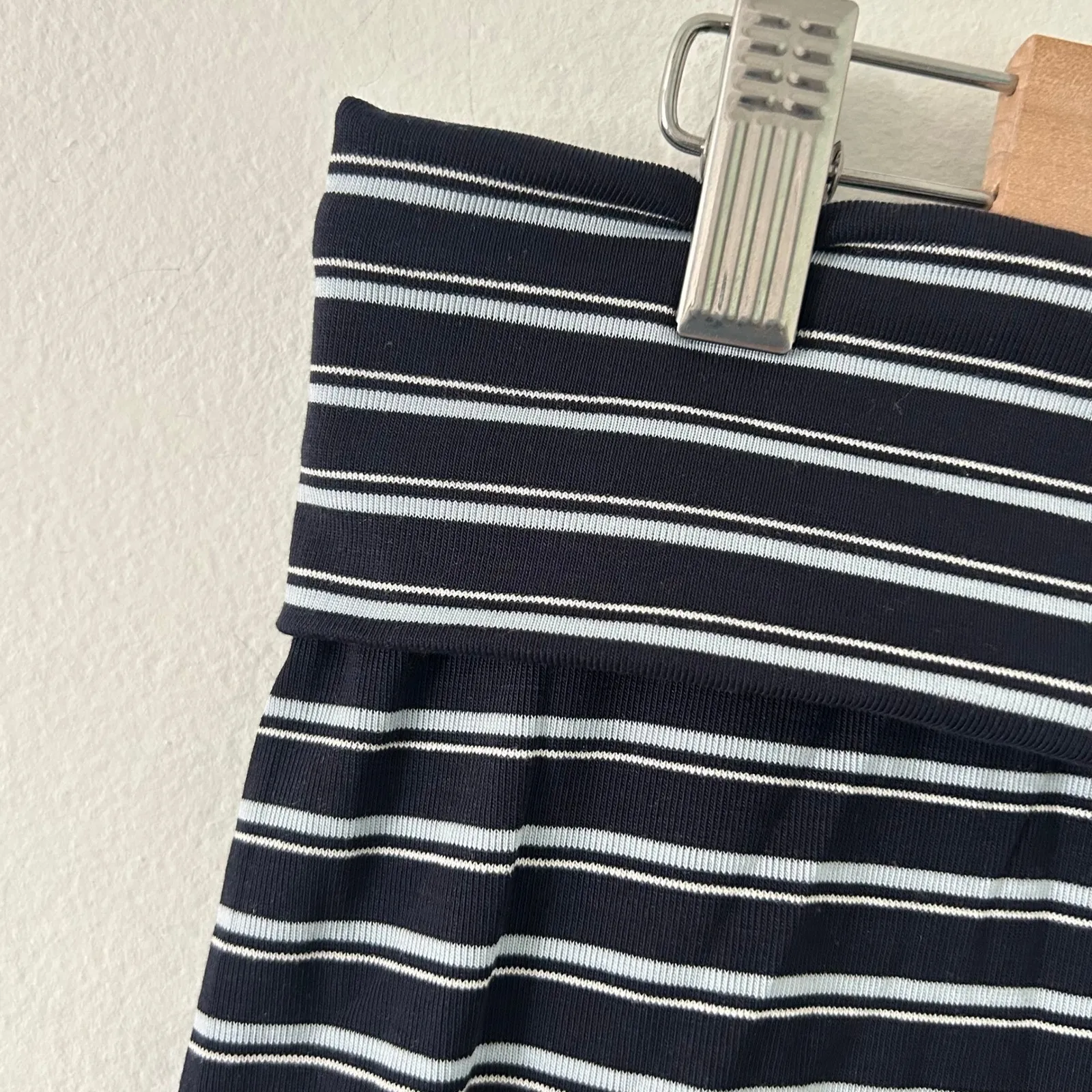 OGL Women's Low Rise Folded Waist Navy White Striped Midi Skirt S Small New Blue - Image 4