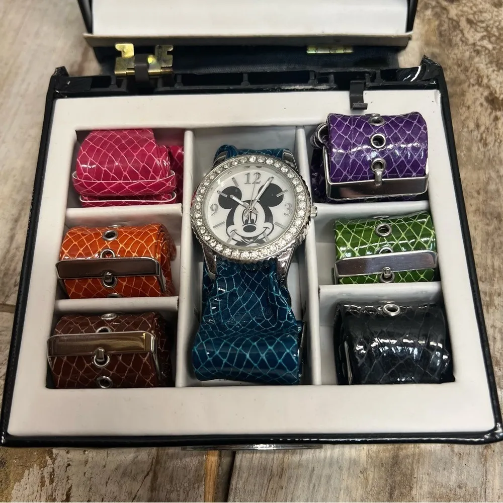 Vintage Disney Mickey Mouse Watch Set 6 Bands MZ Berger & Co Collectible Blue - Image 2