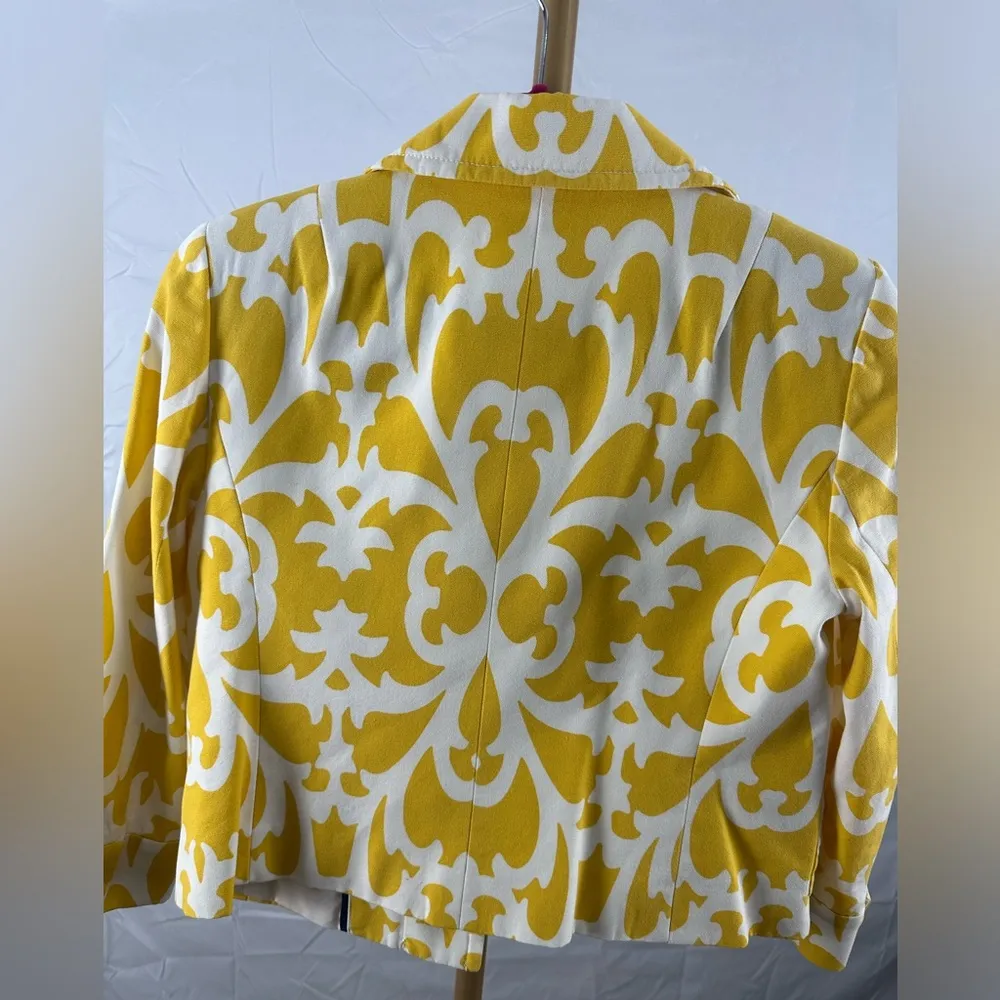 J Crew Yellow White Retro Crop Blazer Jacket Tapestry Large Print Women’s 4 - Image 5