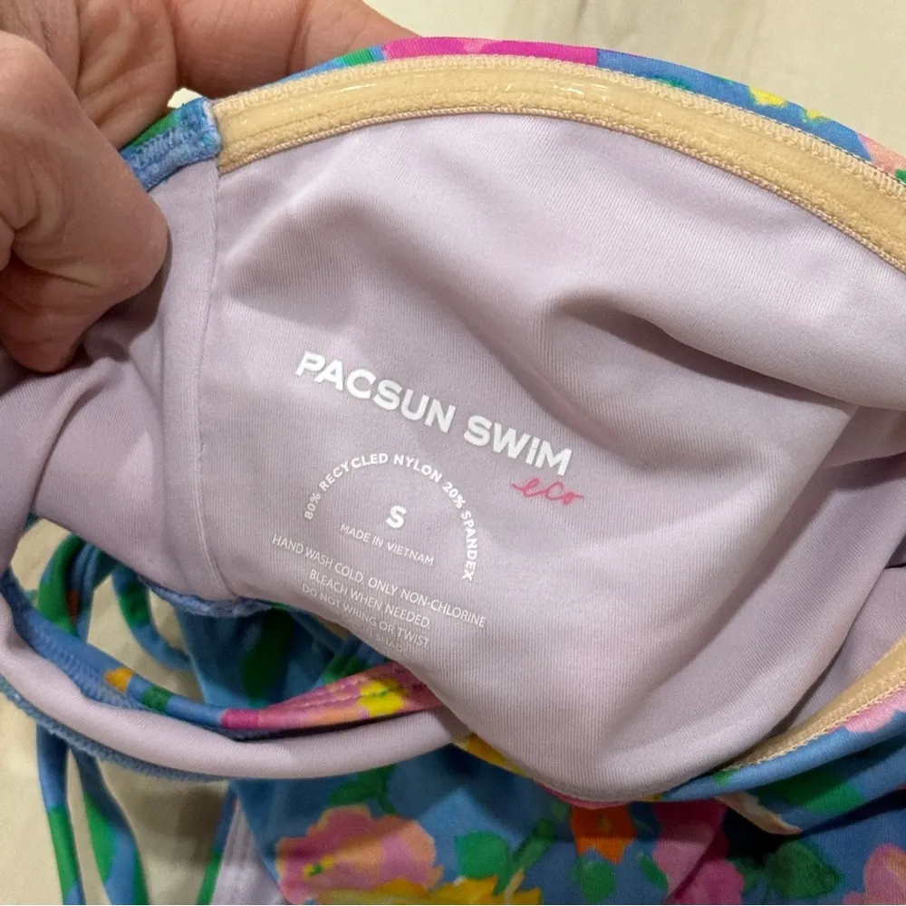 PacSun Bikini Set Floral Splash Curtain Tie Side Bottoms hawaii strapless top - Image 8