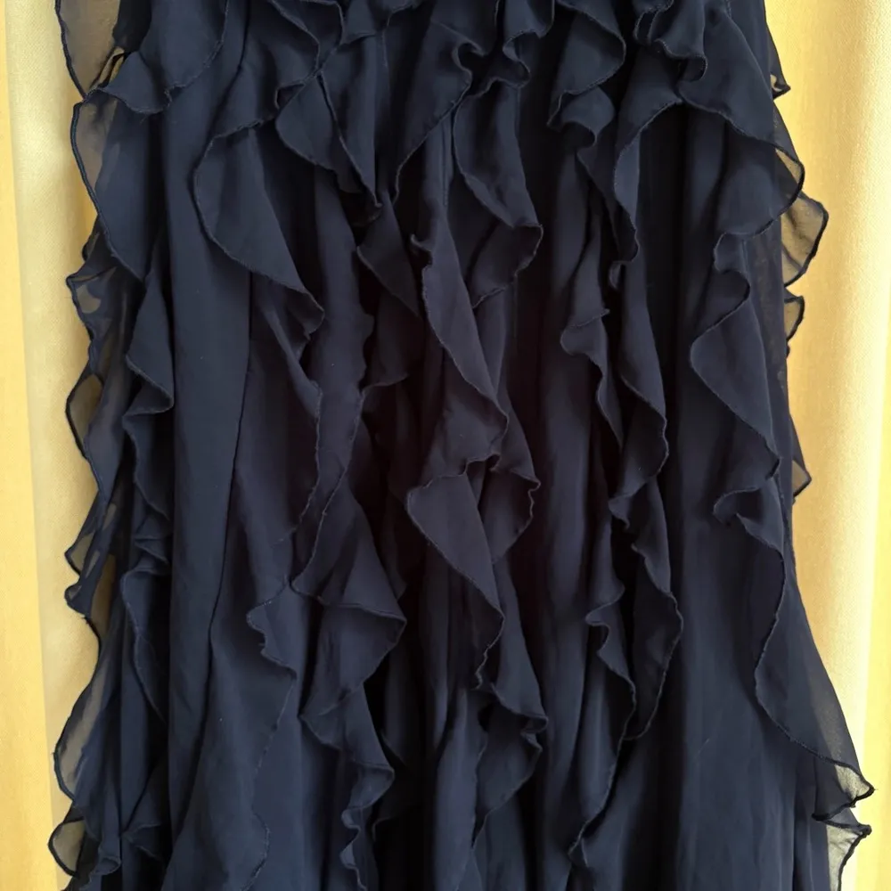 WHBM navy strapless floor length ruffle dress - Image 4