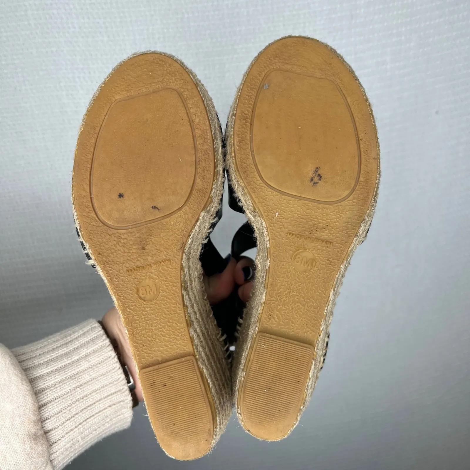 Via Spiga Black Leather Espadrille Wedge Sandals Women's Size 8M Made in Spain - Image 5