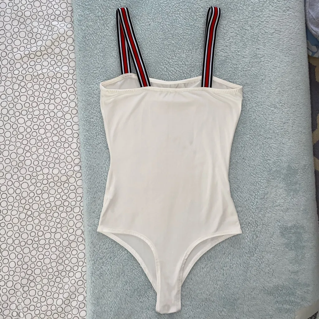 White Striped-Trim Bodysuit - Image 2