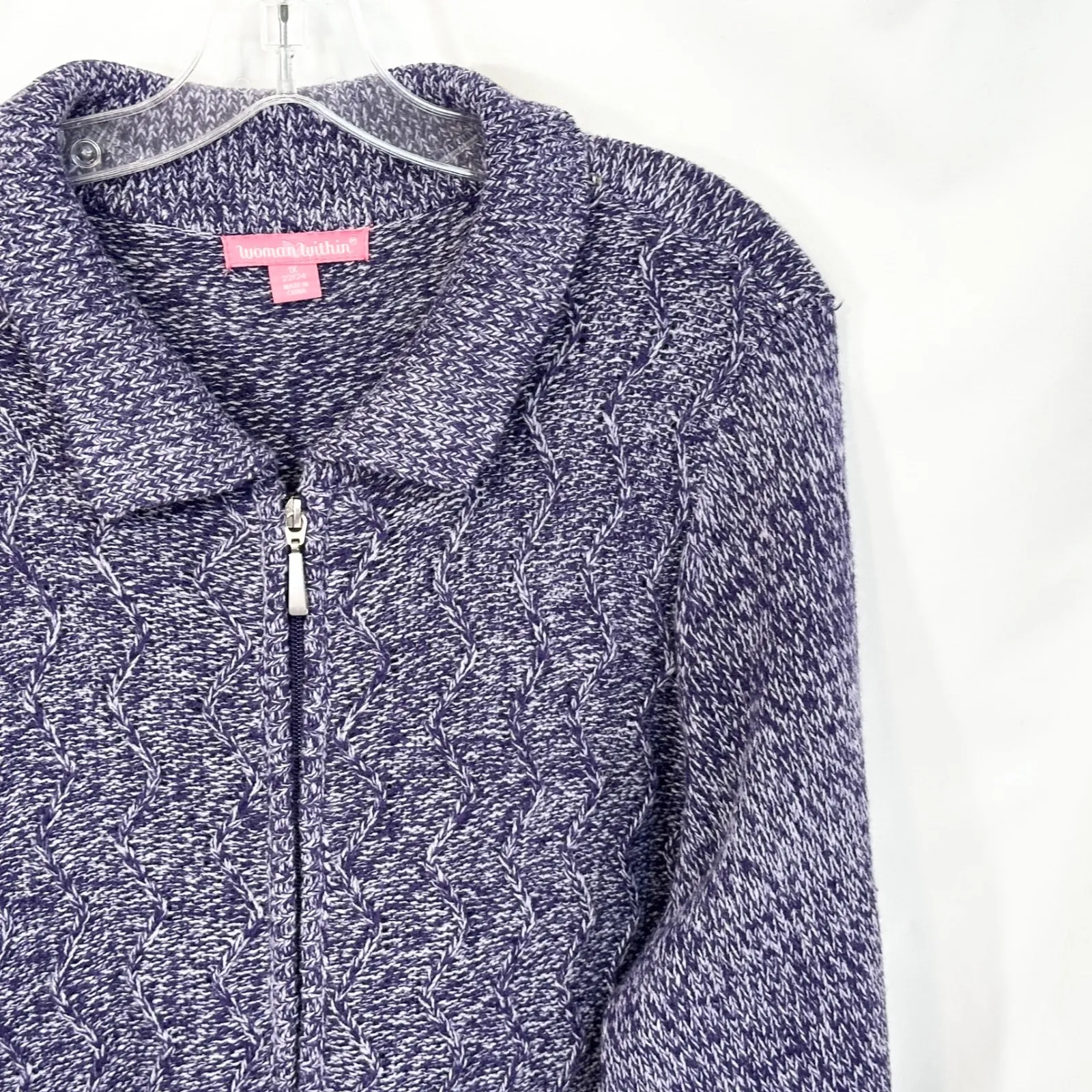 Woman Within Plus Size 22W 24W Sweater 1X Blue White Knit Full Zip Cardigan‎ B - Image 4