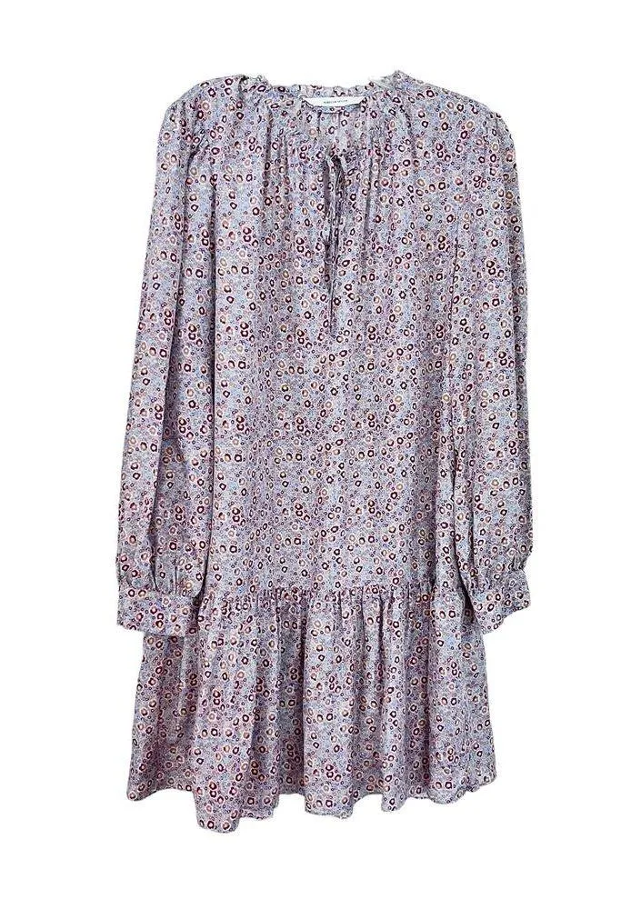 Rebecca Taylor Violet Fleur Silk Floral Print Long Sleeve Drop Waist Mini Dress - Image 2