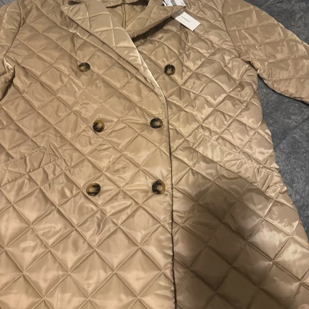NWT $268.00 Rebecca Minkoff Women's Double Breasted Tan Quilted Long Coat Size L - Image 4