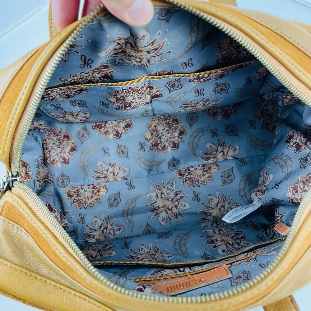 HOBO Tan Velvet Hide Suede Leather Patchwork Double Handles Satchel Shoulder Bag Brown - Image 13